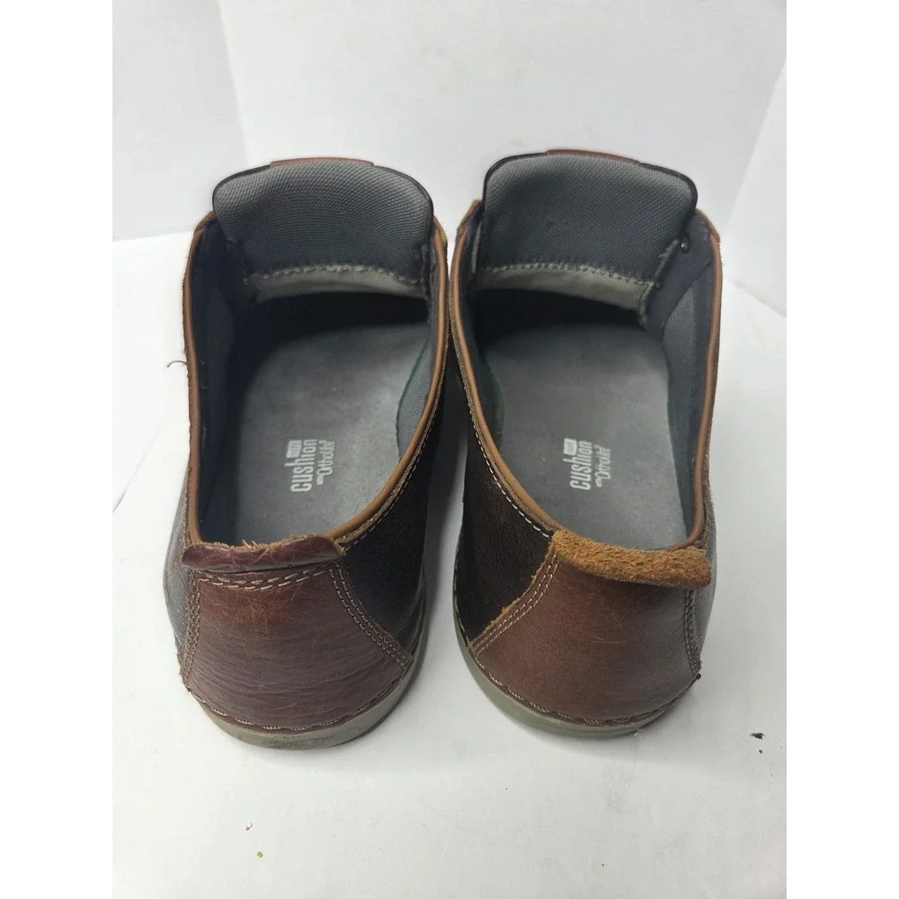 Clarks Mens‎ Brown Leather Slip On Loafers Cushion Soft OrthoLite Size 10.5 M